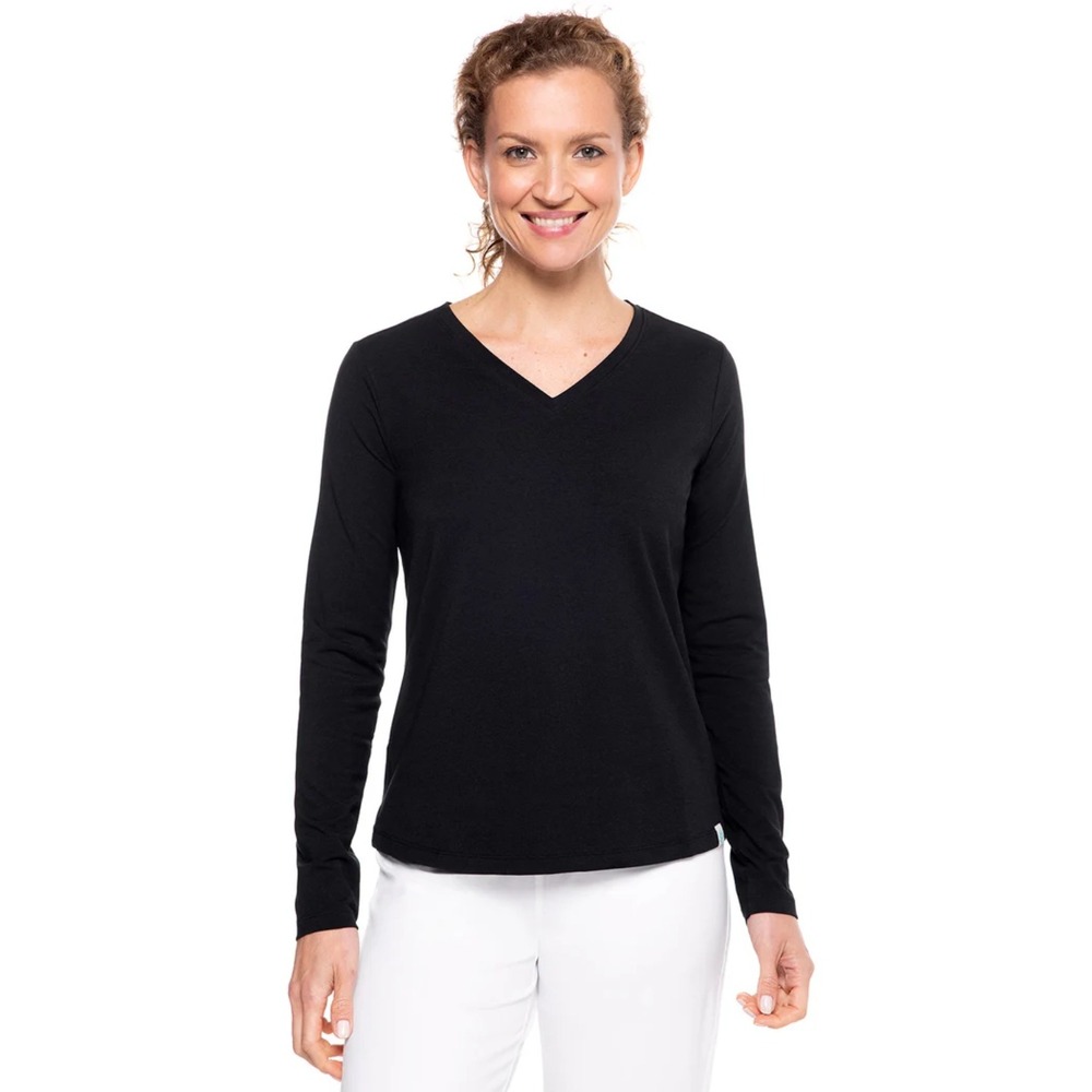 Coolibar Morada Everyday Long Sleeve V-Neck Sun Shirt Black UPF 50+ Womens XL